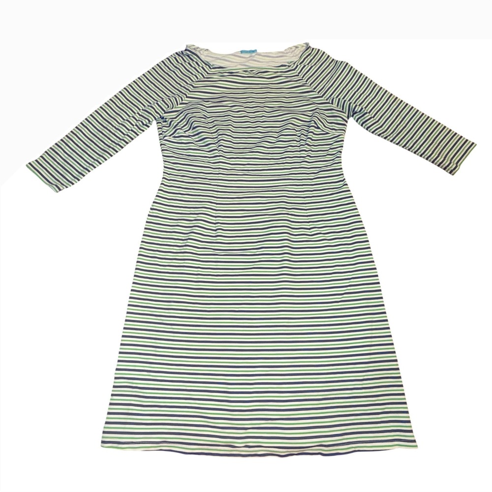 J. McLaughlin Catalina Cloth Striped Dress 3/4 Sleeves Preppy Stretch Coastal